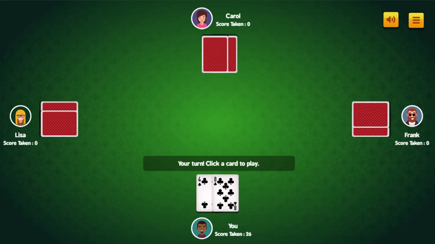 Hearts Card Game Shooting the Moon Screenshot.