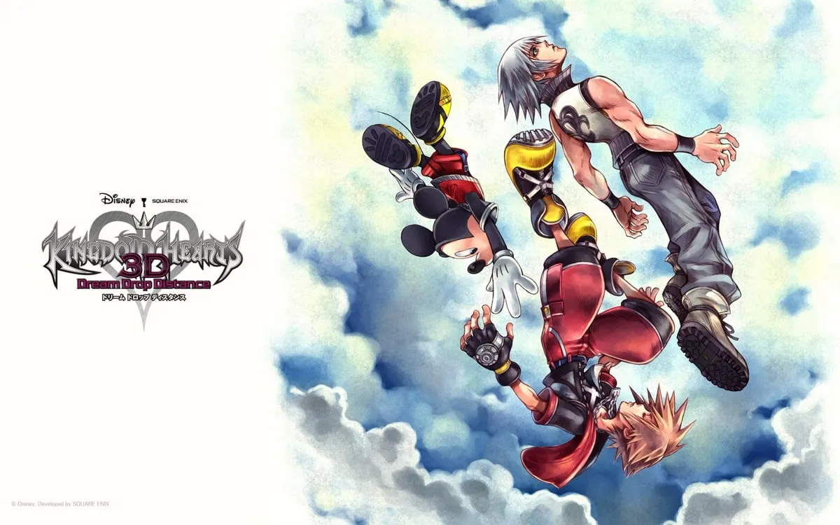 Sora and Riku fall through the sky in opposite directions in &ldquo;Kingdom Hearts: Dream Drop Distance&rdquo; 