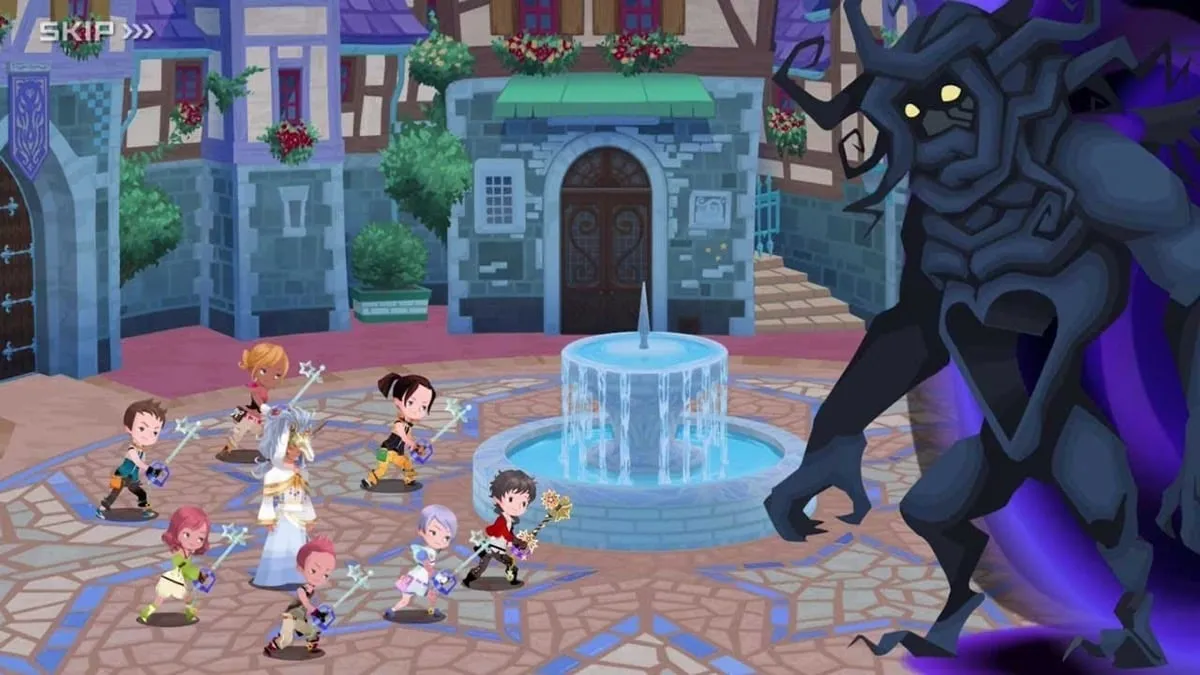 Keyblade warriors fight a heartless boss in &ldquo;Kingdom Hearts Union X&rdquo; 