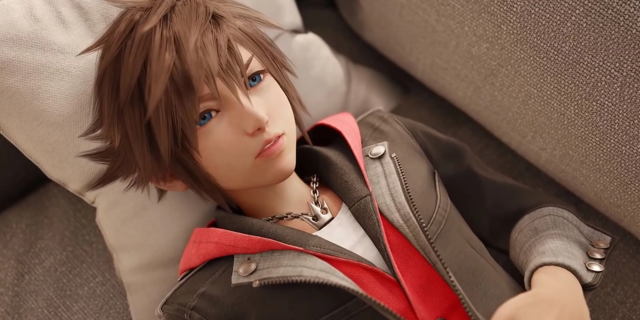 Sora waking up on the sofa in the Kingdom Hearts 4 trailer