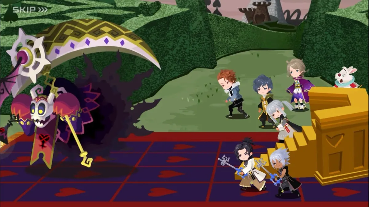 Keyblade wielders fight a grim reaper heartless in &ldquo;Kingdom Hearts UX Dark Road&rdquo; 